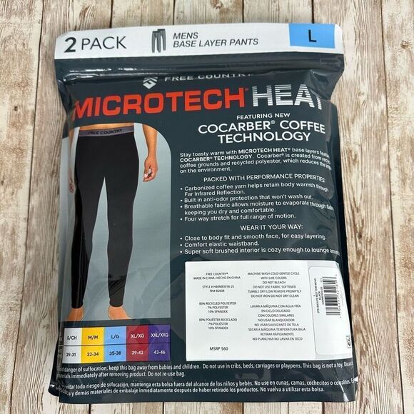 Free Country Men’s Baselayer Bottom Black Large 2PK - Picture 5 of 5